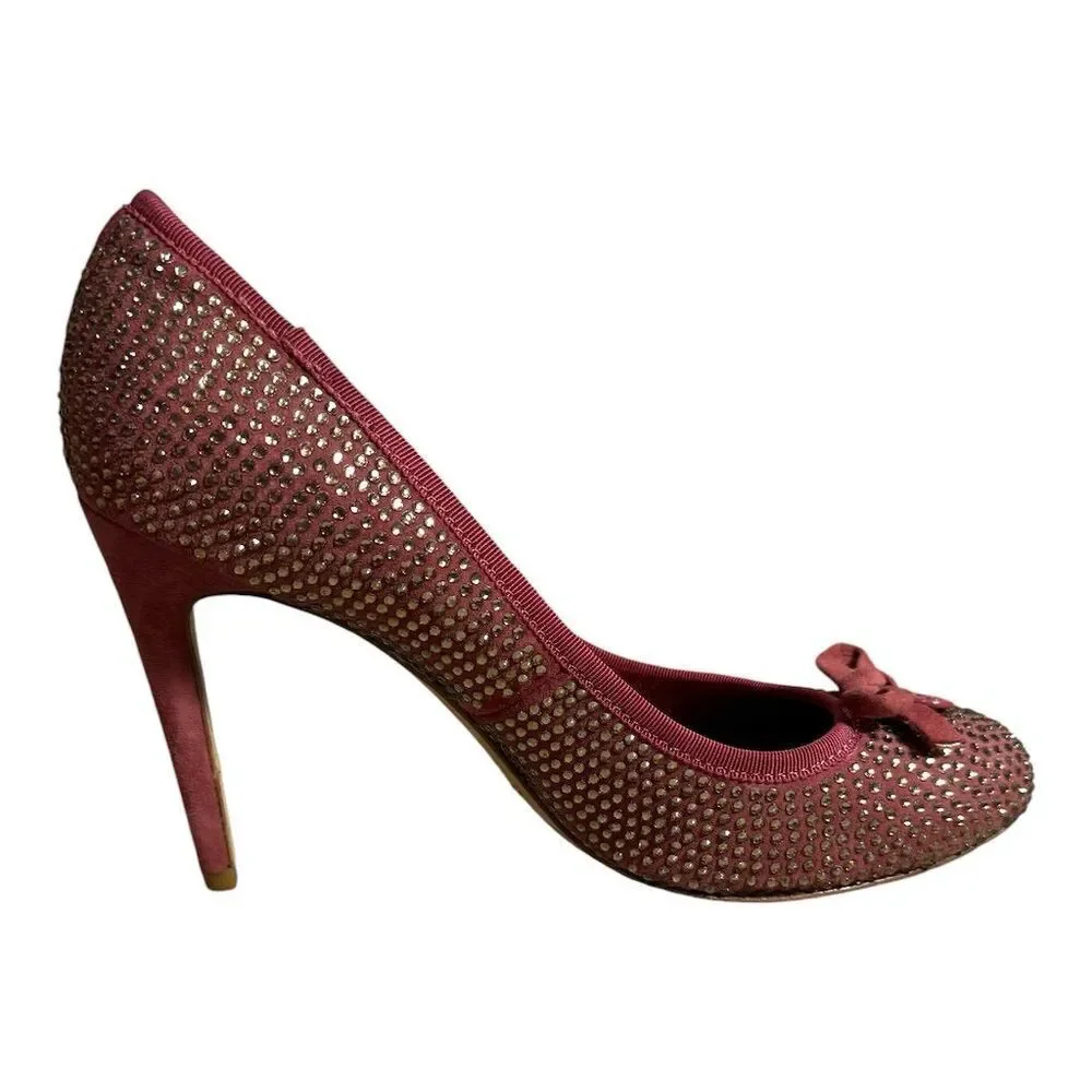 Tory Burch Phoenix Charm Pink Crystal Suede Pumps Size 8.5 Women's Party Heels